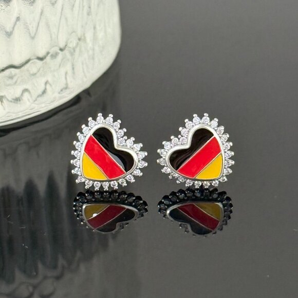 Jewelry - Germany Flag Earrings Heart bling S925 Sterling Silver Handmade Ear Stud